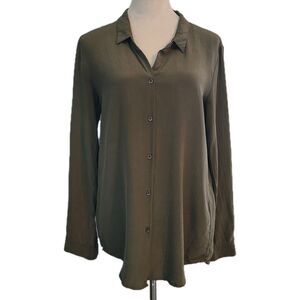 The Kooples Silk Blouse Womens M Olive Green Khaki Shirt Minimalist Rocker Chic